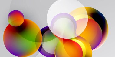 Soyut renkli çemberler çakışıyor, canlı gradyanlar yaratıyor. Yumuşak şekiller hareketi, derinliği, görsel uyumu akla getiriyor..