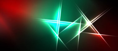 Soyut arkaplan canlı kırmızı ve yeşil eğimlere sahiptir. Parlak çizgiler, dinamik ışık efektleri oluşturarak kesişiyor. Karanlık sınırlar çerçeve bileşimi.