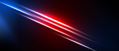 Soyut çizgiler, canlı kırmızı, mavi renkler koyu arkaplana hakim. Çapraz çizgiler dinamik görsel efekt yaratır. Minimalist tasarım.