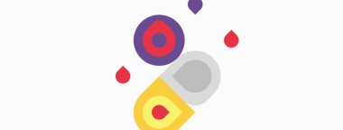 Soyut renkli şekiller, daireler, damlalar. Minimalist tasarım, basit kompozisyon, düz çizim. Parlak renkler, neşeli estetik.