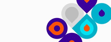 Soyut geometrik şekiller, daireler, kareler, üst üste binen renkler. Modern tasarım, canlı renkler, temiz estetik, basit kompozisyon..