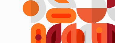 Soyut geometrik şekiller, turuncu renkler, beyaz arkaplan. Minimalist tasarım, modern estetik, oyuncu kompozisyon. Basit formlar görsel ilgi yaratır.