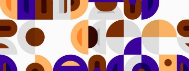 Soyut geometrik desen. Çemberler, kavisler, şekiller tekerrür ederek dokulu arka plan oluşturur. Sıcak renkler tasarıma hakim.