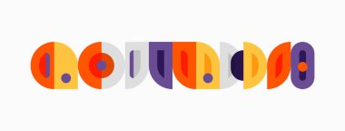 Soyut geometrik şekiller renkli desenler oluşturur. Daireler, dikdörtgenler, çizgiler eğlenceli görsel kompozisyon oluşturur. Minimalist tasarım, parlak renkler.