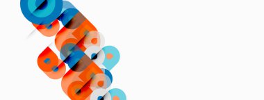 Soyut renkli metin tasarımı. Üst üste binen şekiller dinamik görsel etki yaratır. Modern estetik, basit arkaplan.