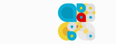 Soyut renkli daireler çakışıyor, dinamik görsel kompozisyon oluşturuyor. Basit şekiller bağlantı, enerji ve pozitifliği akla getiriyor..