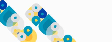 Soyut grafik tasarımı renkli şekilleri tekrarlayan özellikler içerir. Harfler kelime, köşegen düzenleme, basit estetik.