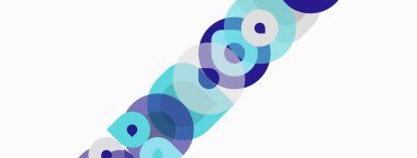 Soyut daireler çakışıyor, çapraz desen oluşturuyor. Gözlükler mavi ile açık turkuaz arasında değişir. Minimalist tasarım, temiz estetik.