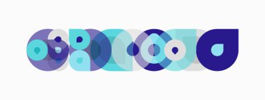 Üst üste binen dairelerin soyut grafik tasarımı. Mor, mavi, deniz mavisi renkleri dinamik görsel desen oluşturur. Modern, minimalist estetik.