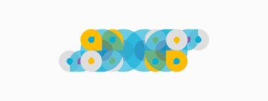 Soyut renkli daireler dinamik görsel desenler oluşturur. Basit şekiller bağlantı, büyüme ve yenilik önerir.