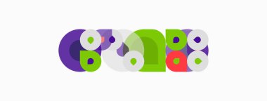 Soyut renkli daireler çakışıyor, eğlenceli bir tasarım yaratıyor. Şekiller, boyutlar, renkler, dinamik bileşimler.