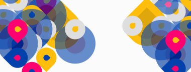 Soyut kompozisyon. Daireler, canlı renkler, geometrik şekiller dinamik görsel deneyimler yaratır. Minimalist tasarım, modern estetik.