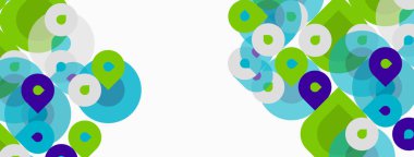 Soyut arkaplan özellikleri üst üste binen daireler, değişik tonlarda yeşil, mavi. Temiz beyaz alan merkeze hükmediyor. Modern tasarım elemanları.