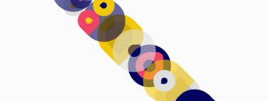 Soyut renkli çemberler çaprazlama kesişiyor. Parlak renkler dinamik görsel desen yaratır. Basit şekiller, modern tasarım..