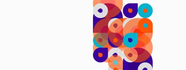 Soyut renkli daireler çakışıyor ve dinamik bileşim oluşturuyor. Modern tasarım, canlı renkler, basit şekiller görsel alana hakim..