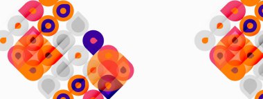 Soyut geometrik şekiller, canlı renkler, tekrarlayan desenler. Minimalist tasarım, modern estetik, temiz kompozisyon. Beyaz arkaplan resme hakim.