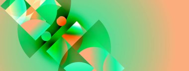 Canlı yeşillikler, portakallar ve yumuşak eğimlerden oluşan soyut bir kompozisyon. Geometrik şekiller, dinamik görsel efekt oluşturur. Modern tasarım.