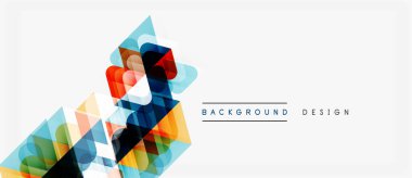 Soyut geometrik şekiller örtüşür, canlı renkli tasarım yaratır. Beyaz alan kompozisyona hakim, modern estetiğe..