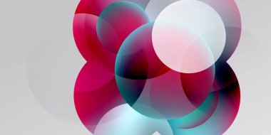 Soyut kompozisyon. Üst üste binen daireler canlı renk karışımları yaratır. Yumuşak eğilimler, modern tasarım, minimalist estetik.