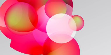 Üst üste binen daireler içeren soyut kompozisyon. Perdeler parlak pembelerden koyu arkaplana karşı portakallara kadar değişiyor. Basit, modern tasarım.