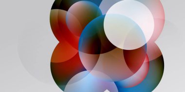 Soyut daireler örtüşür, canlı renk karışımları yaratır. Yumuşak eğimler derinliği, biçimi ve modern tasarımı akla getiriyor. Minimalist kompozisyon.