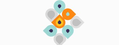 Soyut geometrik şekiller, renkli daireler, kareler, üst üste binen tasarım. Minimalist tarz, basit kompozisyon, modern estetik..