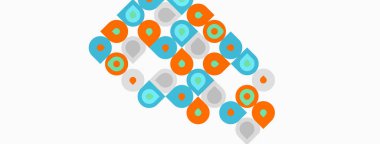 Soyut desen renkli daireler, kareler, dikdörtgenler içerir. Şekiller örtüşür ve dinamik görsel doku yaratır. Minimalist tasarım, basit geometri.