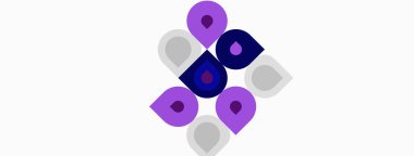 Soyut geometrik şekiller, mor ve gri renkler, beyaz arkaplanda köşegen olarak sıralanmış. Minimalist tasarım, modern estetik.