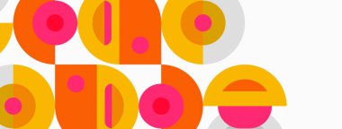 Retro tipografi tasarımı. Turuncu, pembe, sarı şekiller kelime kerpiçten oluşur. Minimalist estetik, canlı renkler, mevcut geometrik desenler.