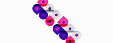 Soyut tasarım mor, pembe ve morumsu şekilleri tekrarlar. Geometrik desenler dinamik görsel ritim yaratır. Basit formlar neşeli enerji önerir.