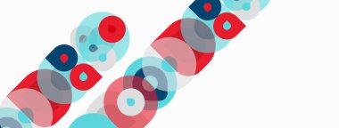 Soyut geometrik şekiller çakışıyor, renkli desenler yaratıyor. Çemberler, ovaller, dikdörtgenler dinamik görsel doku sunar.