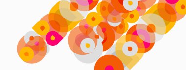 Üst üste binen daireler içeren soyut kompozisyon. Sıcak renkler baskın, dinamik görsel doku yaratıyor. Minimalist tasarım, modern estetik.