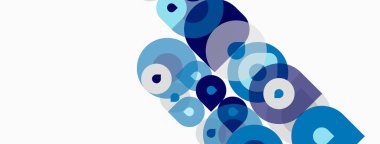 Soyut tasarım özellikleri üst üste binen mavi daireler, dinamik görsel desenler yaratıyor. Minimalist estetik, modern kompozisyon.