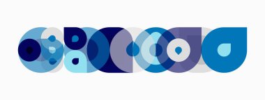 Soyut tasarım, üst üste binen daireler, değişik tonlarda mavi, mor. Minimalist kompozisyon modern estetik yaratıyor.