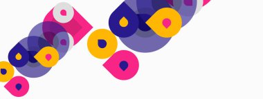 Soyut renkli daireler, üst üste binen şekiller dinamik görsel desenler oluşturur. Modern tasarım, canlı renkler, basit geometri.