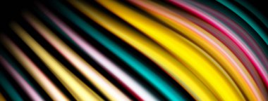 Soyut renkli çizgiler eğrisi, dinamik görsel efekt yaratır. Siyah arkaplan, modern estetik sunan canlı renkleri vurguluyor.