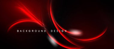Siyah arkaplan üzerinde soyut kırmızı eğriler. Dinamik çizgiler dijital sunum için uygun modern tasarım yaratır. Yumuşak gradyanlar görsel ilgi sunar.