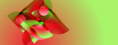 Soyut şekiller harmanlanır, canlı kırmızı, yeşil renkler yaratır. Portakaldan limona geçiş. Modern tasarım ögesi.