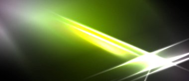 Soyut ışık çizgileri, canlı yeşil renkler baskın. Parlaklık dinamik görsel efekt yaratır, enerji merkezden yayılır..