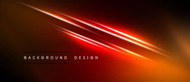 Soyut kırmızı, siyah arkaplan üzerinde turuncu çizgiler. Parlak efektli modern tasarım, dijital projeler için uygun.