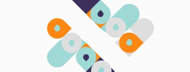 Soyut geometrik şekiller çakışıyor, dinamik görsel desen oluşturuyor. Renkler turuncu, deniz mavisi, mor, gri. Basit tasarım, modern estetik..