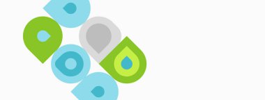 Renkli üstüste binen harfler büyü kapsülü. Tasarım açık mavi, yeşil ve gri renklere sahiptir. Minimalist estetik, temiz çizgiler mevcut.