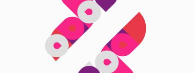 Soyut geometrik şekiller, pembeler, morlar, beyaz arka plan. Minimalist tasarım, üst üste binen daireler, çapraz çizgiler, modern estetik..