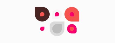 Soyut şekiller yüzü oluşturur. Pembe, kestane rengi, gri noktalar gözleri, ağzı, burnu oluşturur. Minimalist tasarım, basit kompozisyon, modern estetik.