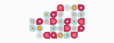 Renkli daireler, kareler soyut desenler oluşturur. Işık arkaplanı kontrastlı, basit geometrik tasarım sağlar.