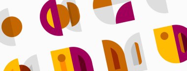 Soyut geometrik şekiller tekrar eder. Sıcak renkler tasarıma hükmediyor, eğlenceli desenler yaratıyor. Minimalist tarz, modern estetik.