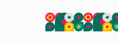 Şekillendirilmiş şekiller birbirine bağlandı. Yeşil, sarı, kırmızı renkler tasarımda baskın. Basit şekiller eğlenceli desenler yaratır. Minimalist estetik.