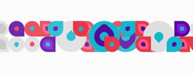 Soyut geometrik desen. Çemberler, kareler, canlı renkler oyuncu bir tasarım yaratır. Minimalist tarz, modern estetik.