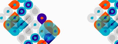 Soyut geometrik şekiller, daireler, kareler, canlı renkler. Modern tasarım, temiz arkaplan, basit kompozisyon. Minimalist estetik.