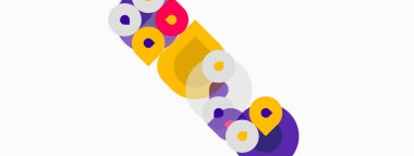 Renkli metin tasarımı harfleri oluşturan daireler oluşturur. Parlak renkler neşeli, modern estetik yaratır. Basit, cesur kompozisyon.